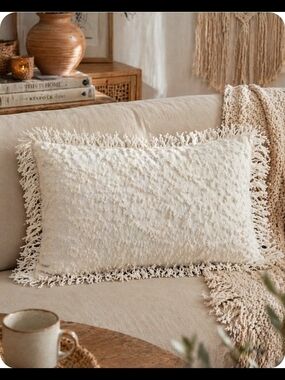 4/$15 Cream Fringe Throw Pillow Cover Boho Home Decor Bedroom Living Room